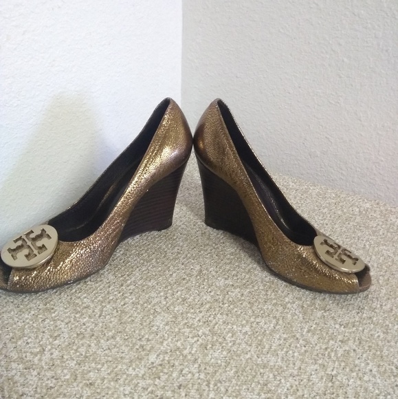Tory Burch Sally Bronze Pebbled Leather Shoes